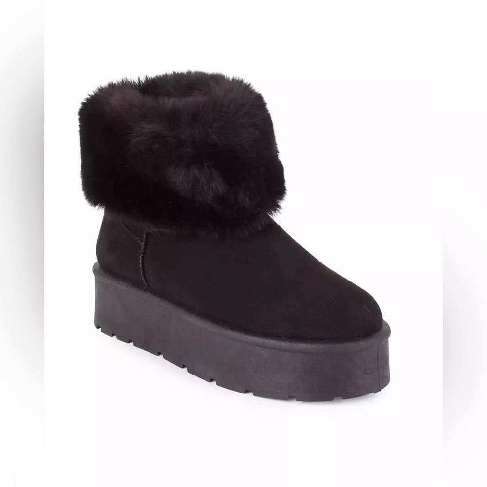 Danskin Donut Black Faux Fur Platform Ankle Boots Womens Size 8.5 NEW